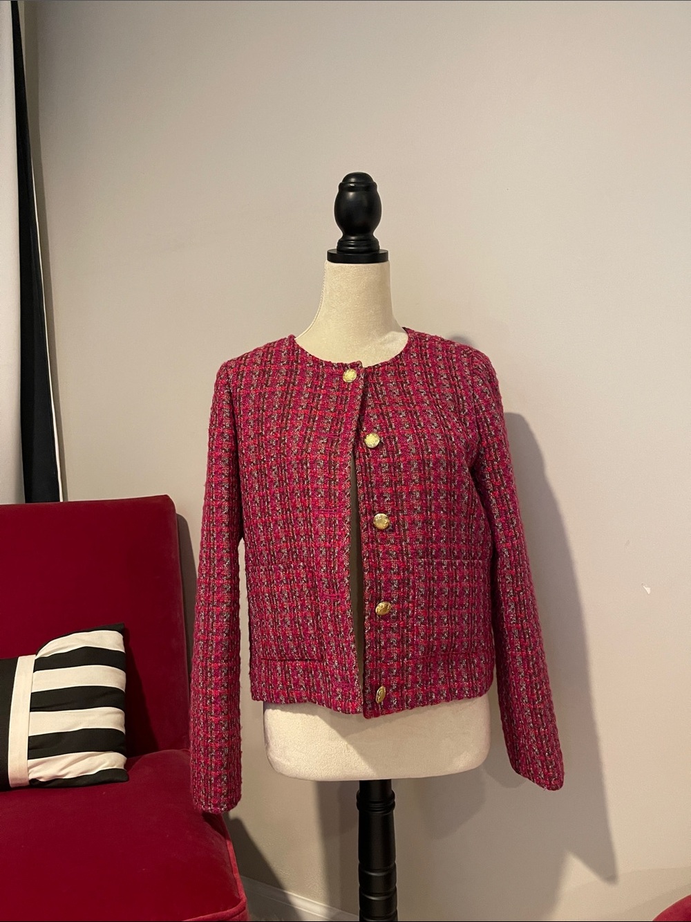 J Crew Pink Tweed Button-Up Crop Jacket 8